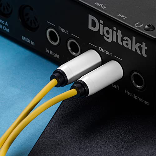 Аудио кабел MyVolts Candycord, директно от мини конектор до 2 Преки по-големи конектори, Огънати от 40 см до 50 см, Ананасово-жълт