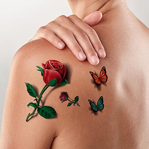 Временни Татуировки с флорални Мотиви, Рози, Пеперуди и Разноцветни Временни Татуировки в Смесен стил на Боди Арт, за жени, Момичета