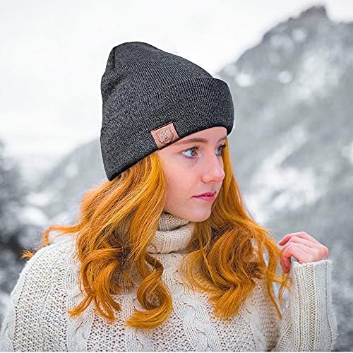 Зимна шапка за мъже и жени: Вязаная шапка с руното облицовка за студено | Топло шапчица-зарибяване с белезници