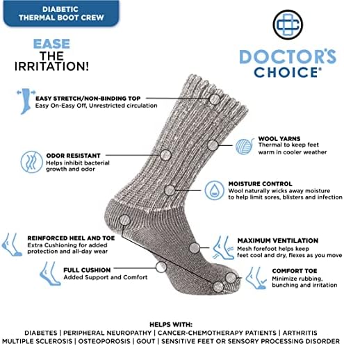 Вълнени Диабет чорапи Doctor's Choice за мъже, Размер 10-13, Топли, Топлоустойчив, за нищо не задължаващи, Големи, Черни, 1 чифт