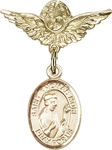 Иконата за детето Jewels Мания за талисман на Свети Томас Мор и икона на Ангел с крила | Икона за дете от 14-каратово злато с талисман