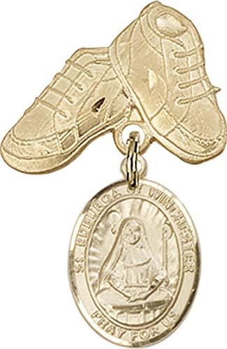 Детски икона Jewels Мания за талисман на Светия Эдбурга Винчестерского и игла за детски сапожек | Детски иконата със златен пълнеж