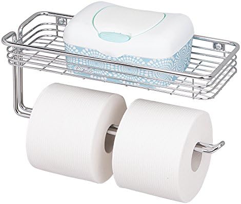 Държач за тоалетна хартия mDesign и многофункционални полк - Органайзер за съхранение на стената за баня, капацитет за 2 ролка -