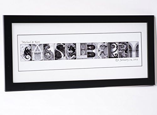 Поименна табела с именным знак в черна рамка с размер 12 на 26 инча с черно-бели снимки на Архитектурното азбука за Персонализиран