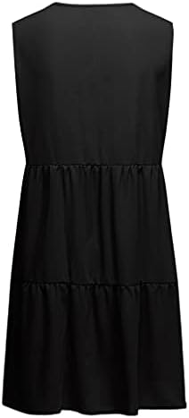 Женствена рокля-риза iQKA, Обикновена Рокля Без ръкави с V-образно деколте, Струящиеся Рокли Трапецовидна форма, Рокля-риза в стил