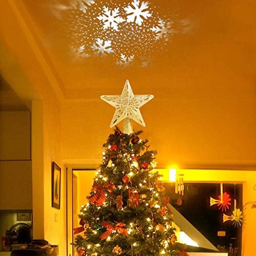 LIXFDJ Украса за Коледно, Led Въртящ се на Проектора Лампа във формата на Снежинки, 3D Мигащи Звезди за Дома, Коледни Украси, Нова