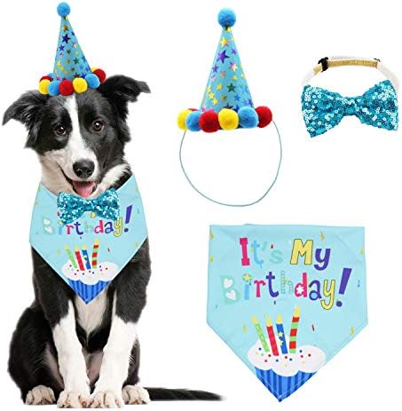 ADOGGYGO, Шал-Кърпа за рождения Ден на Кучето и Шапка за Парти в чест на рождения Ден Момичета и Момче с Хубаво Папийонка за Малки