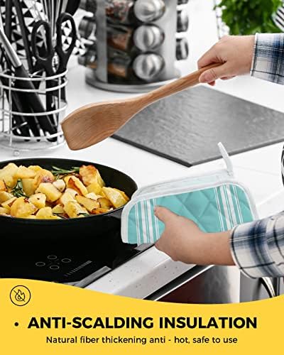 Комплект кухненски Прихваток от 5, Прости Геометрични кухненски ръкавици в Бирюзовую Ивица, Термостойкая Поставка за топла, Бяла