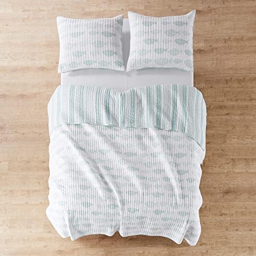 Комплект стеганого одеяла Levtex Home Aqua Breeze King, домашни Любимци, Памук, Синьо